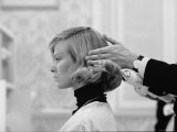 Woman Having Her Hair Styled at Hair Salon at Saks Fifth Avenue Photographie par Yale Joel