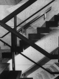 Cement Staircase and Wooden Railings in Modernistic Whitney Museum of American Art Premium Photographic Print by Bob Gomel