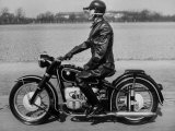 German Made BMW Motorcycle with a Rider Dressed in Black Leather Premium Photographic Print by Ralph Crane