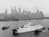 Aerial View of MS Stockholm Entering Harbor After Crash with SS Andrea Doria Against Skyline Photographic Print by Howard Sochurek