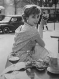 French Fashion Model Marie Helene Arnaud Sitting at a Cafe Photographic Print by Loomis Dean