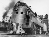 Soldiers Working on Locomotive Photographic Print by Myron Davis