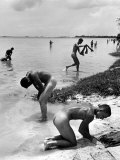 Naked Us Soldiers Bathing in the Pacific Ocean During a Lull in the Fighting on Saipan Photographic Print by Peter Stackpole