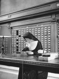 Nun Using Card Catalogue in the New York Public Library Premium Photographic Print by Alfred Eisenstaedt