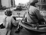 US and Russian Backed East German Forces Facing Off over Newly Constructed Berlin Wall Photographic Print by Paul Schutzer