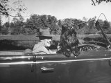 President Franklin D. Roosevelt Driving in His Convertible with His Dog Fala Through Hyde Park Premium Photographic Print by George Skadding