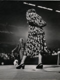 Woman Handler Showing Toy Poodle For Judge at Westminster Kennel Club Show at Madison Square Garden Photographic Print by Gjon Mili
