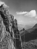 Soldier Repelling Down Steep Rock Face Premium Photographic Print by J. R. Eyerman
