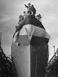 Shipbuilders Standing Aboard the Destroyer USS Doyle, Decorated For Its Launch Premium Photographic Print by J. R. Eyerman
