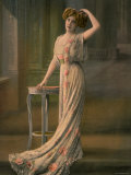 Woman Modeling Pale Green Robe du Soir with Pink Rose Appliques, Designed by Doeuillet Premium Photographic Print by Felix 
