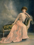 Woman Modeling a Pink Robe du Soir with Silver Embroidery Designed by Beer Premium Photographic Print by Reutlinger 
