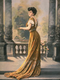 Woman Modeling Embroidered Rust Colored, Lace Trimmed Chiffon Ball Gown Designed by Doeuillet Premium Photographic Print by Felix 