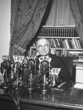 President Harry S. Truman Sitting in Chair Used by Formed President Franklin D. Roosevelt Premium Photographic Print by Marie Hansen
