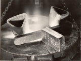 Newly Stamped Bar of Gold Resting on the Lip of a Melting Furnace at the Us Assay Office Premium Photographic Print by Margaret Bourke-White