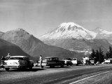 Tourist Looking at Mt Rainier in Southwest Washington Premium Photographic Print by J. R. Eyerman