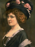 Mlle. Renee Desprez Modeling a Large Wine Colored Hat with Pink Roses Designed by J. Suzanne Talbot Premium Photographic Print by Reutlinger 