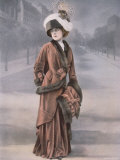 Woman Wearing Rust Velvet Afternoon Suit with Fur Trim and Muff Designed by Bernard Premium Photographic Print by Felix 