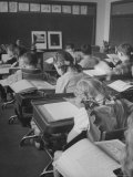 Typical 10 Year Old Girls Known as " Pigtailers" Sitting in Classroom Premium Photographic Print by Frank Scherschel