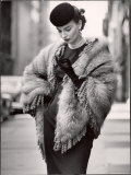 Model Wearing a Fringed Shawl Made of Natural Norwegian Blue Fox, Selling For $750 Photographic Print by Gordon Parks