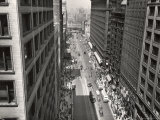 View Looking Down on Pedestrians Next to Bus and Streetcar Traffic on Bustling State Street Premium Photographic Print by Gordon Coster