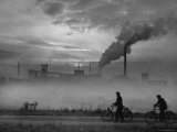 Steel Mill in Dusseldorf, German Steel Workers Bicycling Home from Work Premium Photographic Print by Ralph Crane
