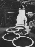 Preparations For the Olympics, Olympic Symbol Being Made in Neon Premium Photographic Print by John Dominis