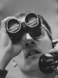 Stock Brokers at Merrill Lynch Office Using Binoculars to Read Board Photographic Print by Stan Wayman