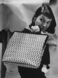 Model Displaying a Printed Leather Handbag Premium Photographic Print by Gordon Parks