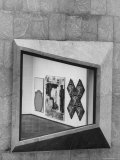 Viewing Abstract Art Through Unusually Shaped Window at Whitney Museum Premium Photographic Print by Bob Gomel
