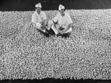 Two Bakers Sitting in a Pile of Chinese Fortune Cookies Photographic Print by Thomas D. Mcavoy