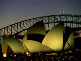 A View at Night of the Famed Sydney Opera House and the Citys Harbour Bridge Photographic Print by Medford Taylor