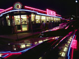 Late-Night View of the Bright Neon of the Roadside Diner Photographic Print by Stephen St. John
