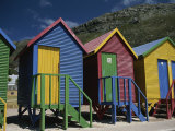 Colorful Changing Huts Line a South African Beach on the Cape Photographic Print by Tino Soriano