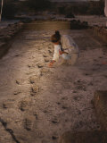 An Anthropoligist Examines 3.6 Million-Year-Old Laetoli Prints Photographic Print by Kenneth Garrett