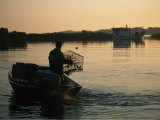 Fisherman in Boat Emptying His Crab Trap Photographic Print by Medford Taylor
