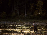 Fly-Fisherman Lays Out a Perfect Cast in Search of Atlantic Salmon Photographic Print by Paul Nicklen