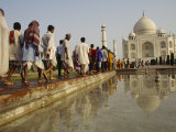 A Line of Pilgrims Visiting the The Taj Mahal Photographic Print