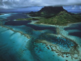 Reefs Ring a Pacific Island and Clouds Hide its Mountain Top Photographic Print