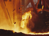 View of a Steel Worker Working in Protective Clothing Photographie par Joe Scherschel