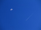 View of the Sky with the Moon and a Vapor Trail from a Passing Jet Photographic Print by Marc Moritsch