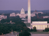 A Night View of the Lincoln Memorial, Washington Monument, and Capitol Building Photographic Print by Richard Nowitz