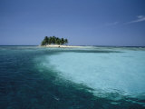 Blue Ocean Waters with a Palm-Covered Island at Silk Cay, Belize Photographie par Ed George