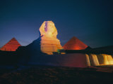 A Night View of the Great Sphinx and the Pyramids of Giza Photographic Print by Richard Nowitz