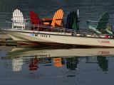 Peaceful Reflections of Colorful Chairs in the Waters of Casco Bay Photographic Print by Stephen St. John