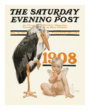 New Year's Baby, c.1908: Stork Delivery Prints by Joseph Christian Leyendecker