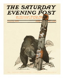 Black Bear with Totem Pole, c.1909 Posters av Charles Livingston Bull Black Bear with Totem Pole, c.1909 Posters av Charles Livingston Bull