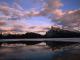 Pastel Shades of Dusk Over Mt. Rundle and Vermilion Lake, Banff National Park, Alberta, Canada Photographic Print by Mark Newman