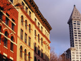 Pioneer Building on Left in Pioneer Square and Smith Tower on the Right, Seattle, Washington Photographic Print by Lawrence Worcester