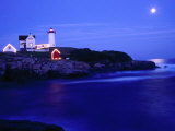 Nubble Lighthouse Alight Underneath Moon-Lit Sky, Cape Neddick, USA Photographic Print by Levesque Kevin