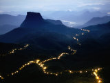 A Long Line of Lights Illuminates the Path to Adam's Peak During the Poya Festival, Sri Lanka Fotografisk tryk af Greg Elms